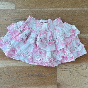 LoveShackFancy Pink and White Smocked Skirt